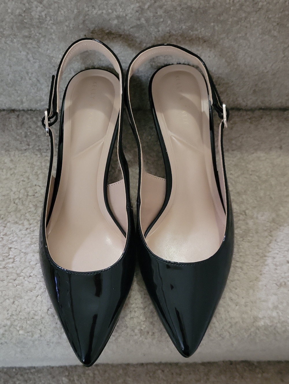 Black Patent Pointed Slingback Flats - Women's Elegant Slip-On